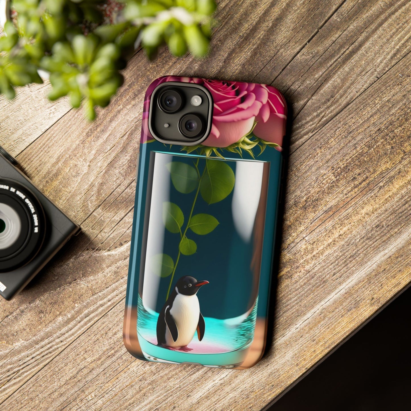 Penguin in a Glass Floral Tough Phone Case — Cute Protective Phone Cover