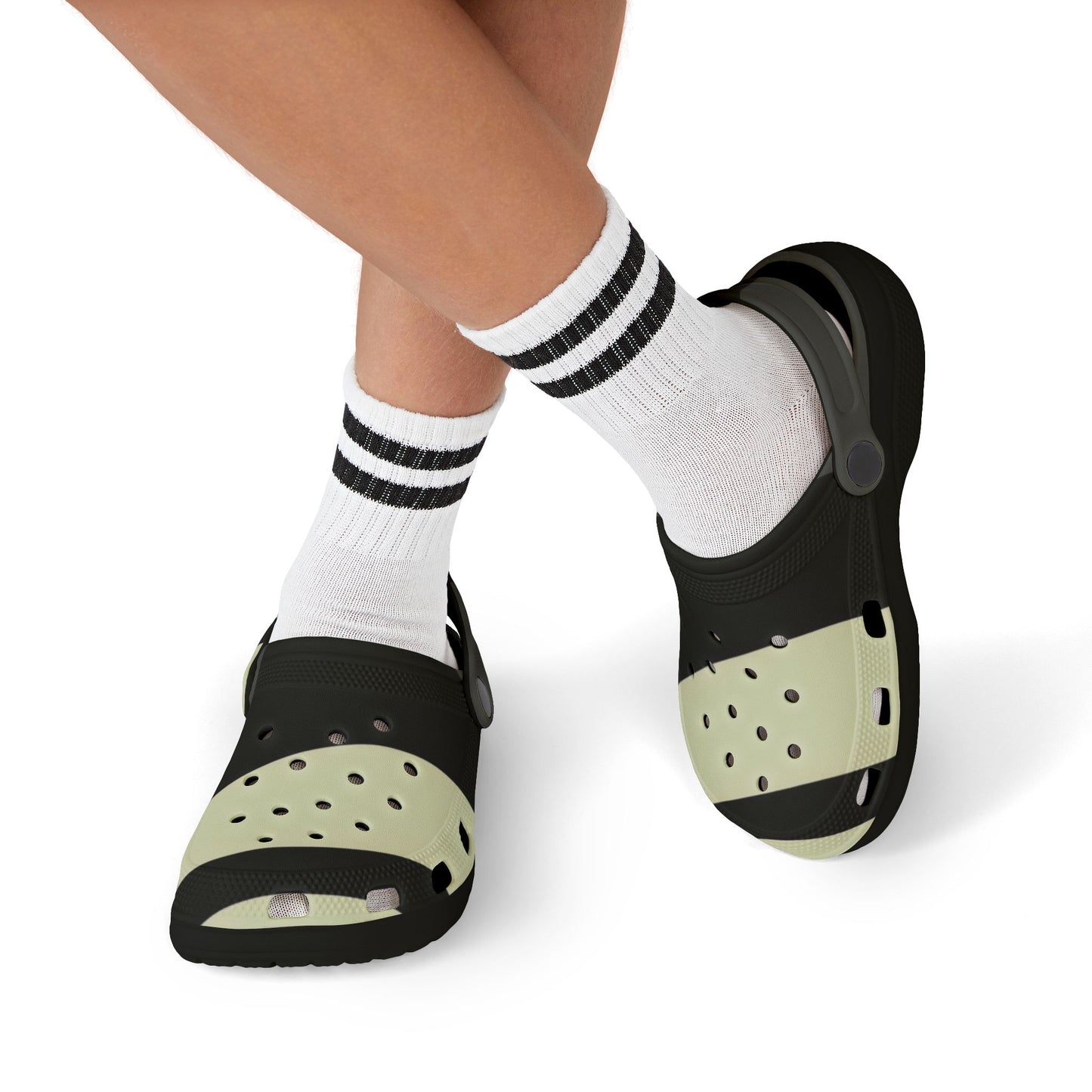 Kids Black & Cream Striped EVA Foam Clogs — Lightweight Slip‑On Sandals for Everyday Play