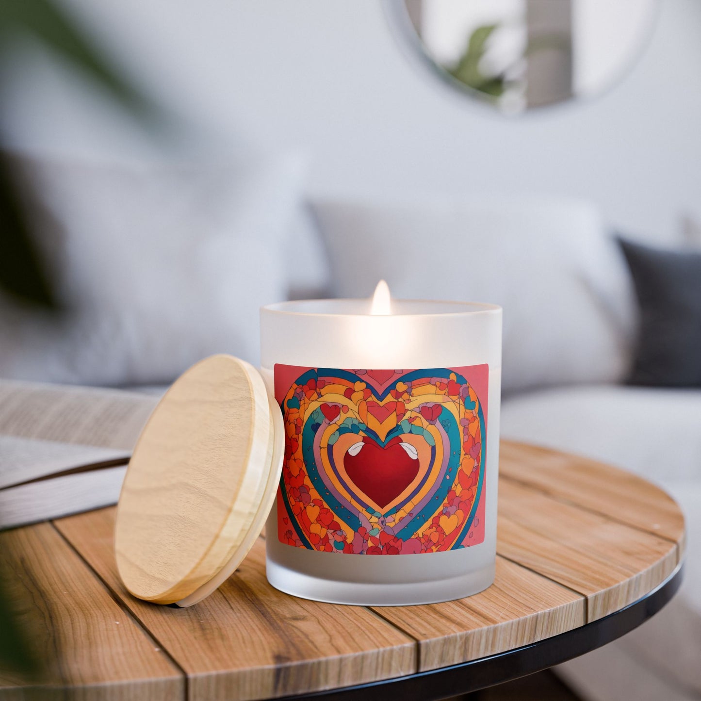Heart Rainbow Frosted Glass Candle — 11oz Valentine Love Scented Candle