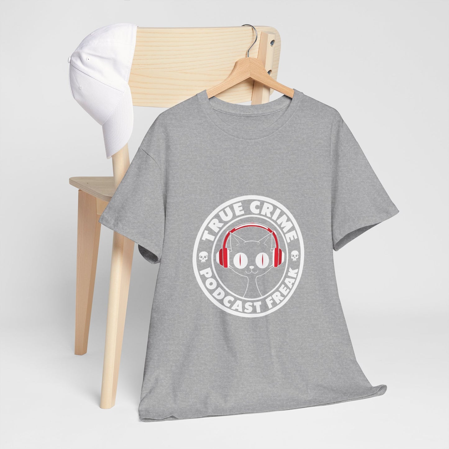 True Crime Podcast Tee — Cat with Headphones Logo