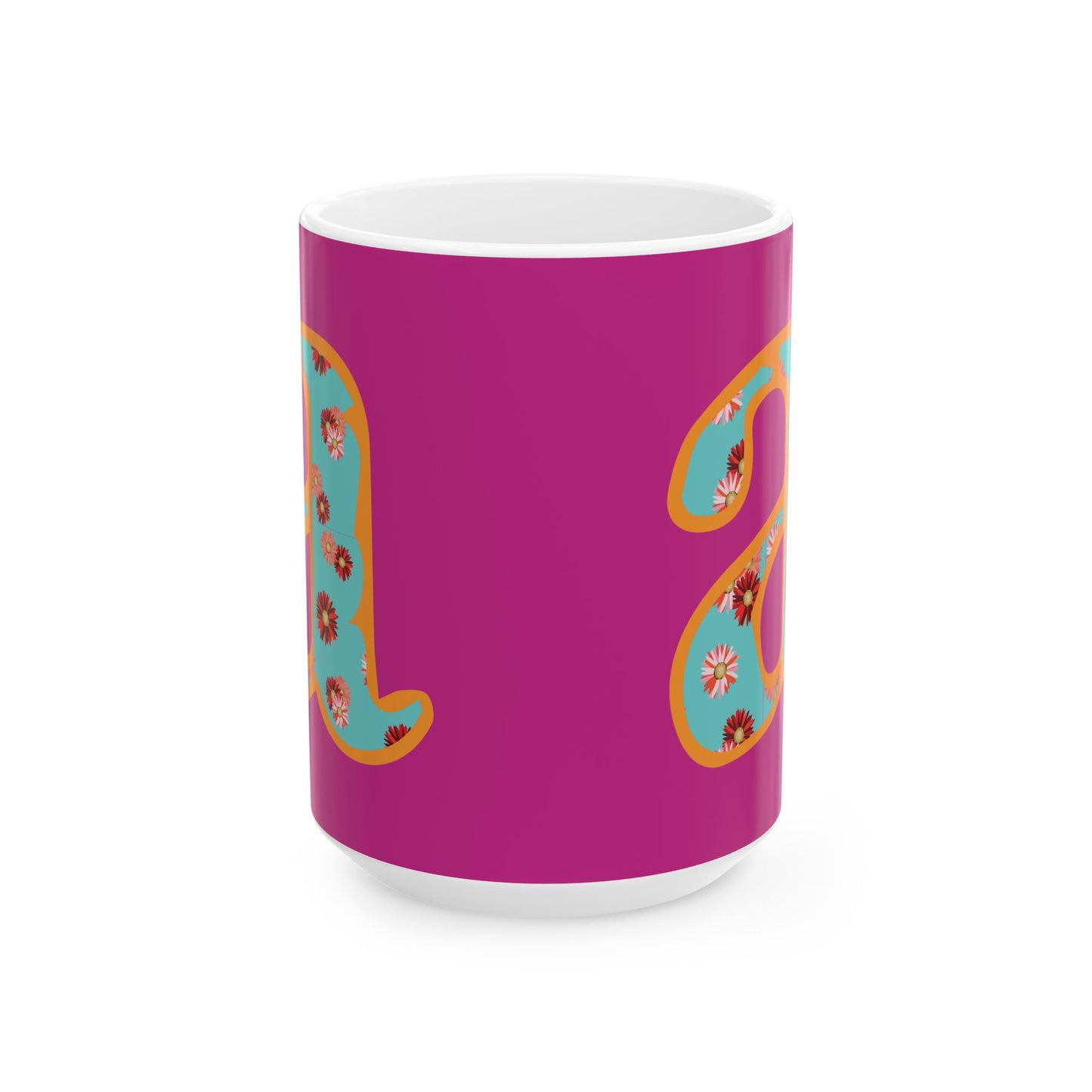Floral Lettered Ceramic Mug - Vibrant Coffee Cup, Gift for Her, Kitchen Decor, Personalized Drinkware, Fun Floral Mug