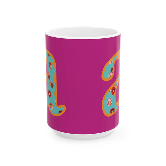 Floral Lettered Ceramic Mug - Vibrant Coffee Cup, Gift for Her, Kitchen Decor, Personalized Drinkware, Fun Floral Mug