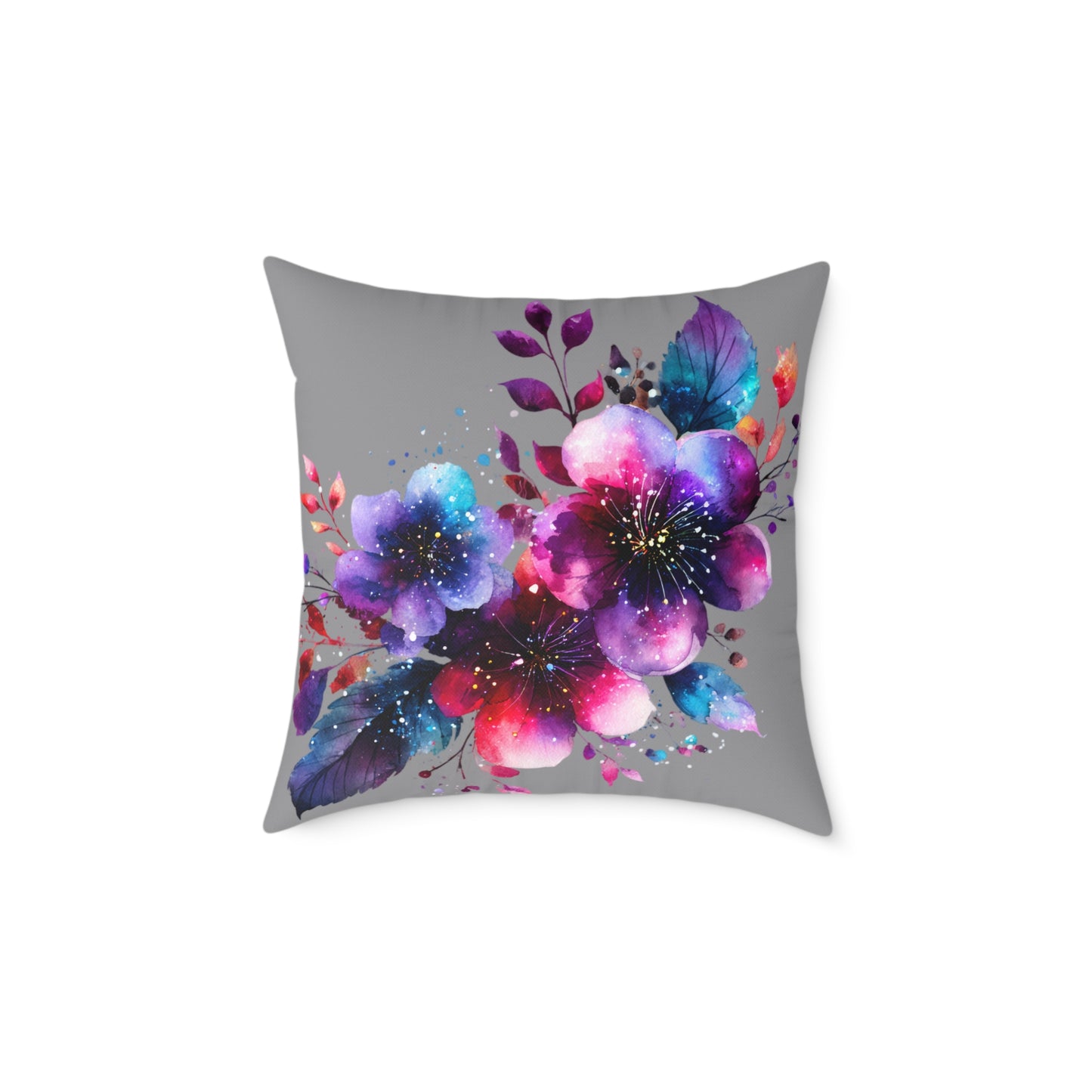Floral Galaxy Pillow — Vibrant Watercolor Flower Square Pillow