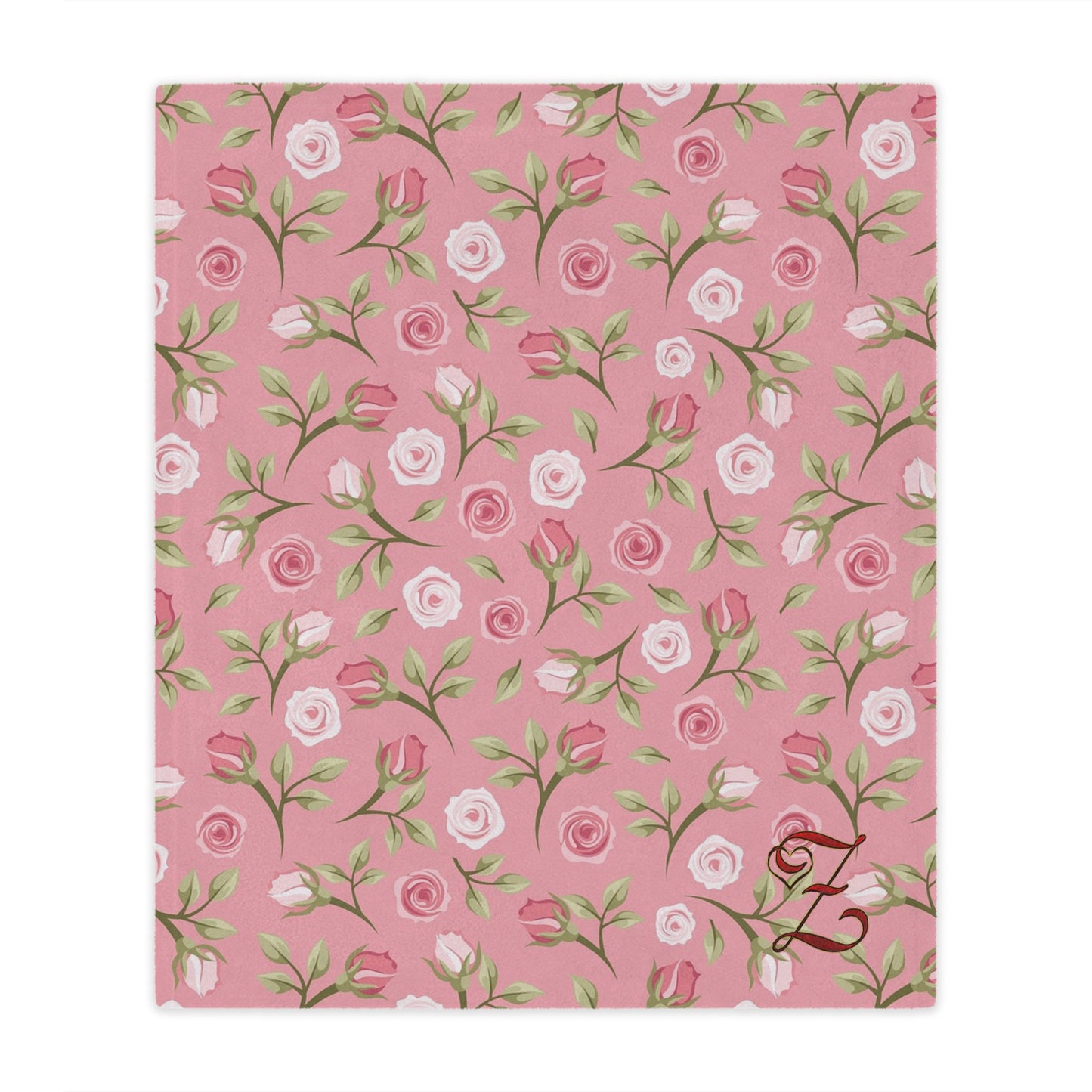 Pink Rose Floral Minky Blanket — Soft Monogrammed "Z" Throw for Nursery, Baby Shower & Gift