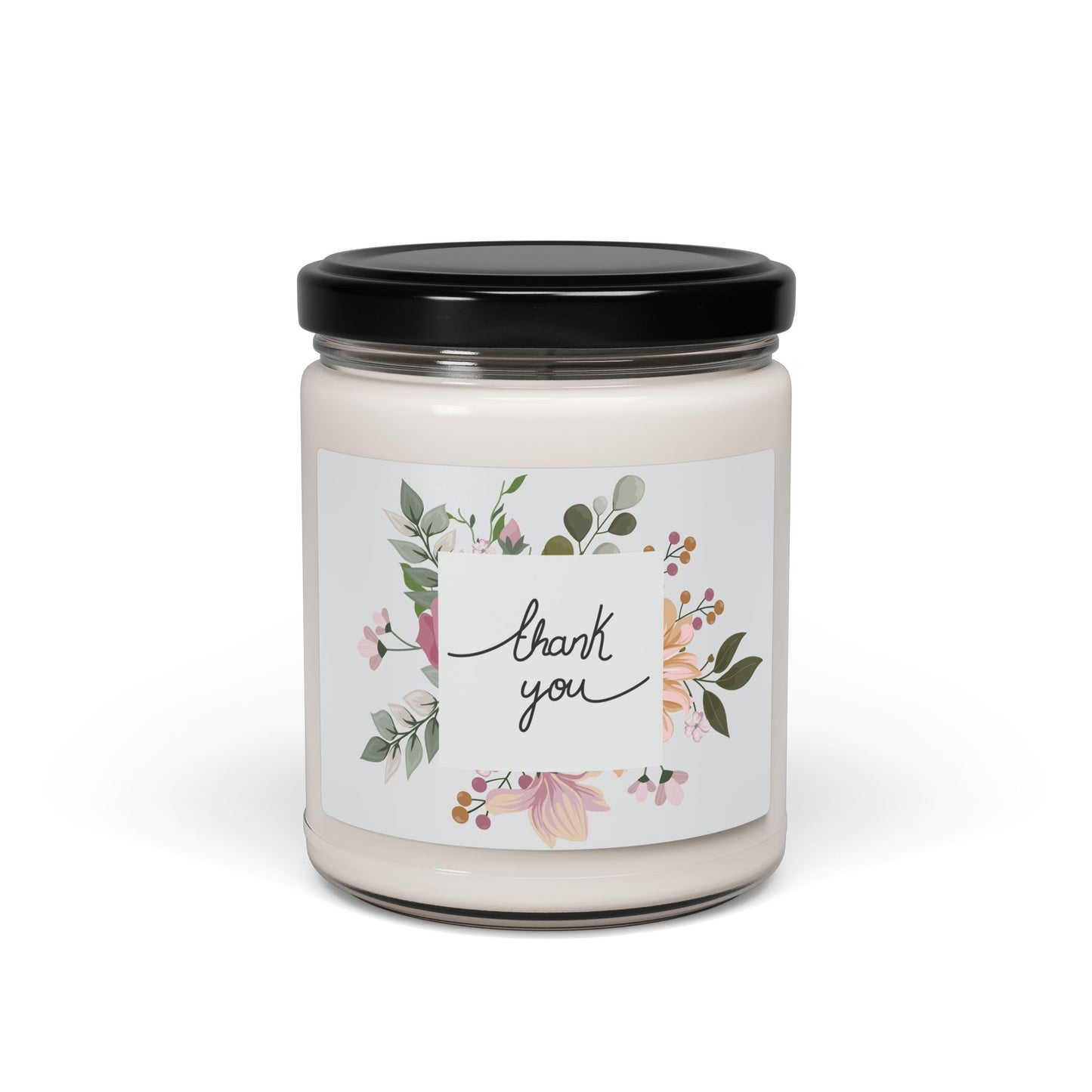 Thank You Floral Soy Candle — 9oz Scented Jar (Gift, Wedding Favor, Hostess)