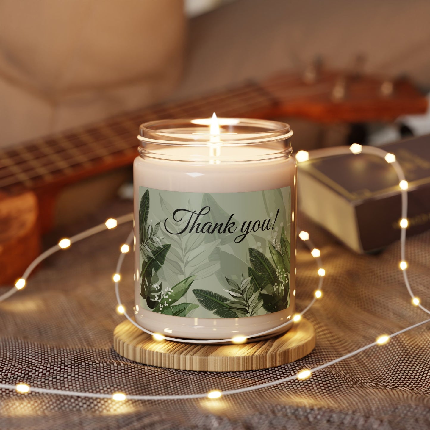 Thank You Soy Candle — 9oz Scented Jar with Botanical Design