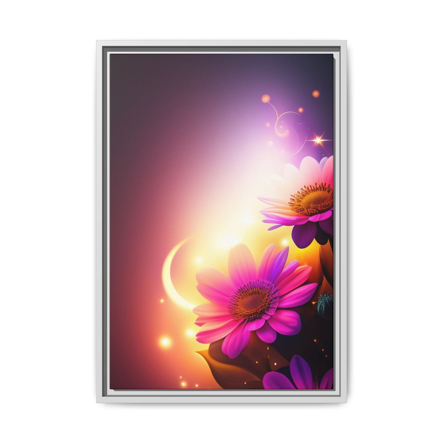 Framed Floral Canvas Art — Pink Daisies Sunset Wall Print
