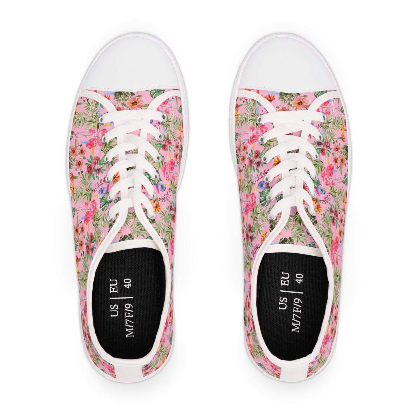 Floral Pink Low Top Sneakers — Women's Garden Print Casual Shoes