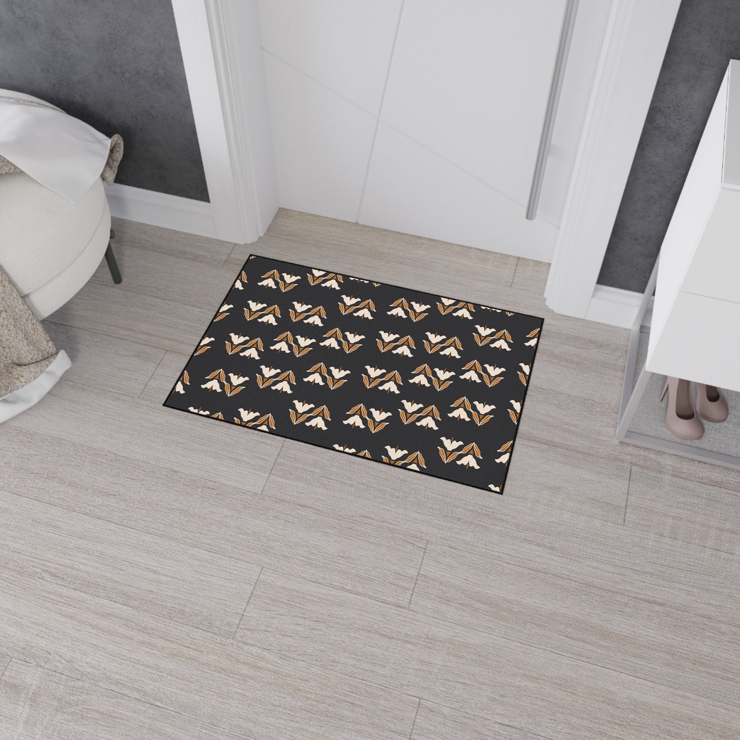 Floor Mat — Modern Retro Floral Pattern Heavy-Duty Entry Rug