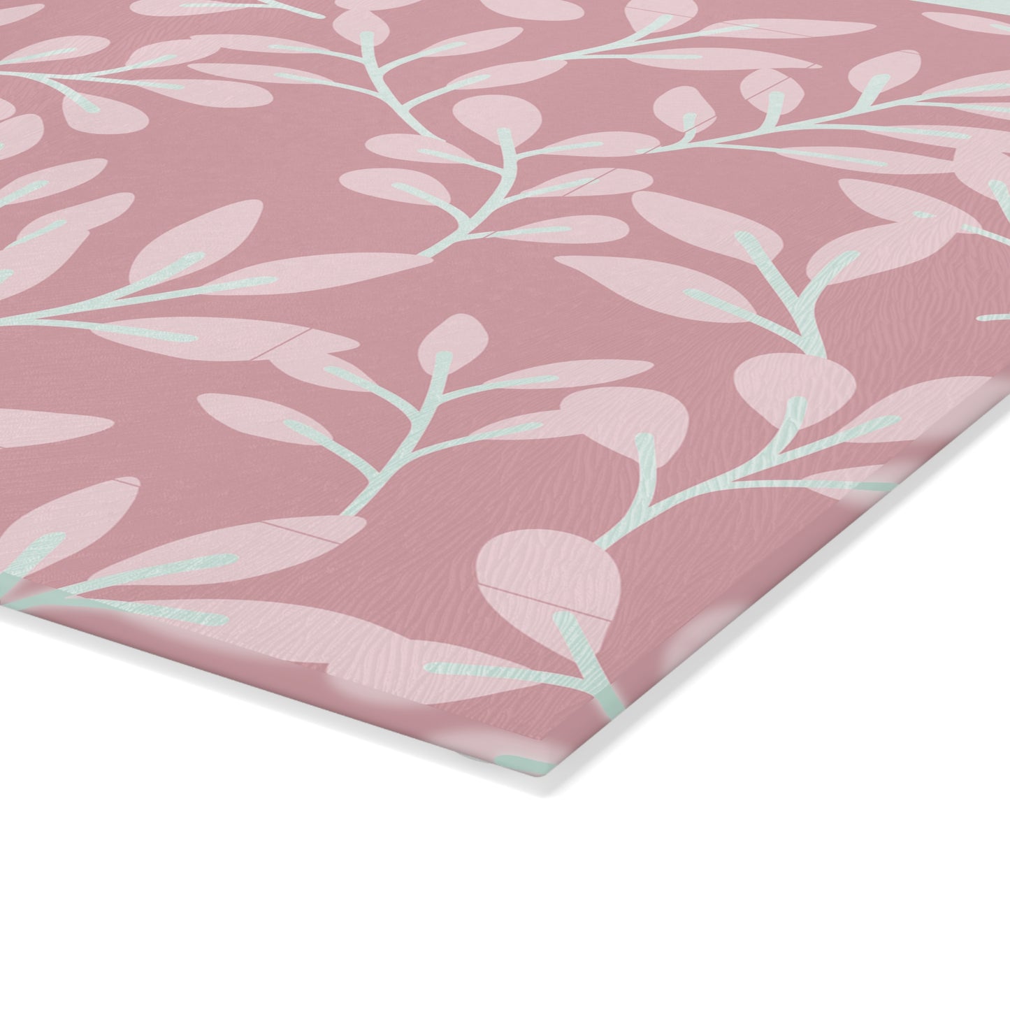 Pink Floral Glass Cutting Board – Pastel Leaf Pattern Kitchen Decor