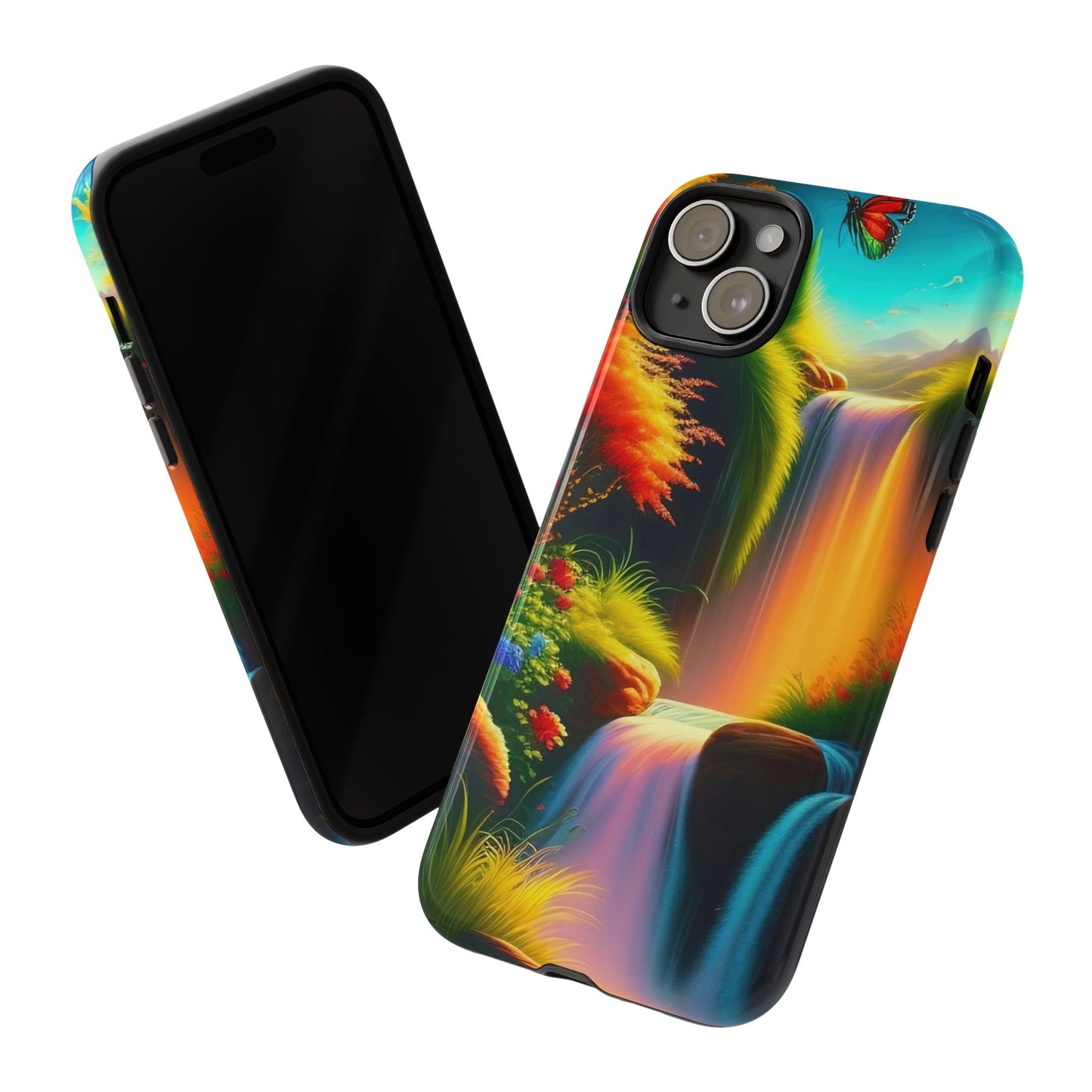 Phone Case - Vibrant Waterfall Landscape with Butterfly | Colorful Nature Protective Case