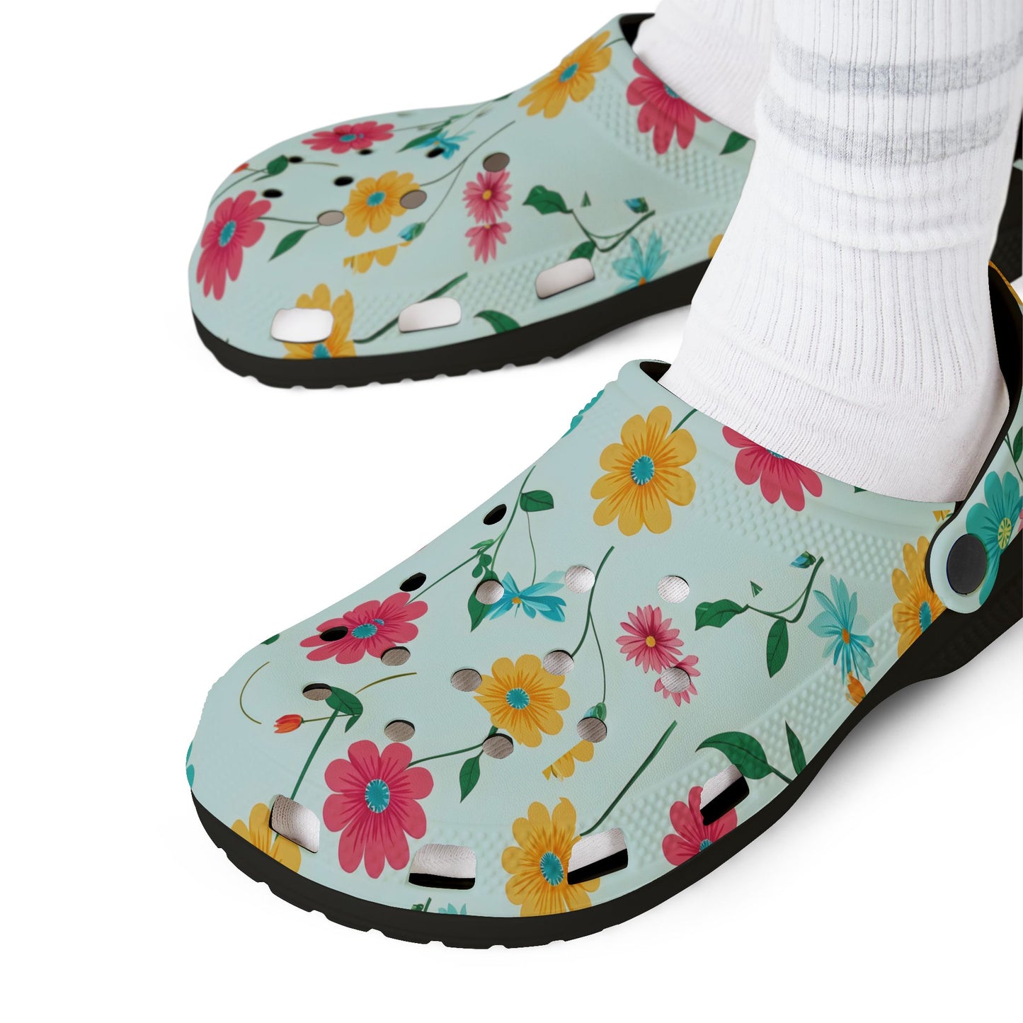 Floral Garden Clogs / Croc— Lightweight Flower Print Comfort Shoes