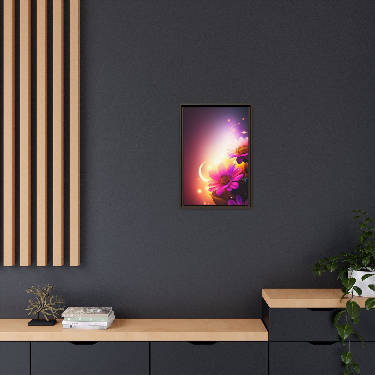 Framed Floral Canvas Art — Pink Daisies Sunset Wall Print