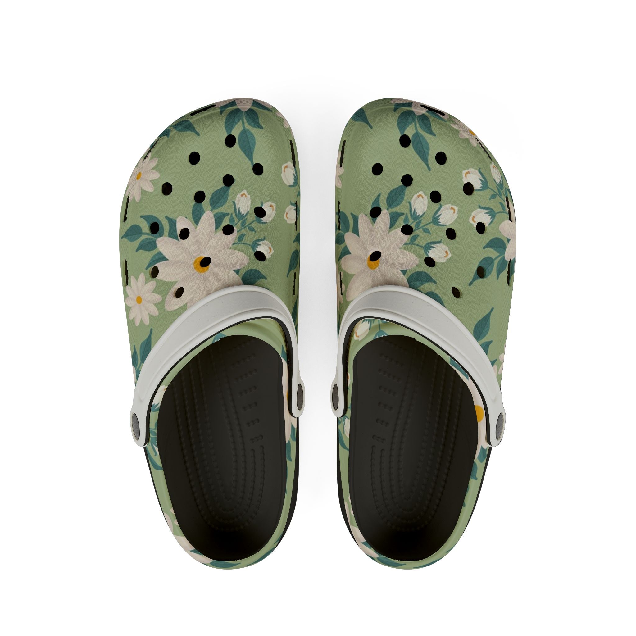 Floral Garden EVA Clogs — Lightweight Green Daisy Slip‑Ons