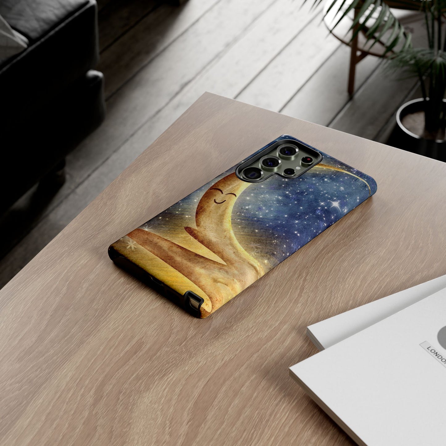 Moonlit Smile Phone Case — Starry Night Crescent Moon iPhone Cover