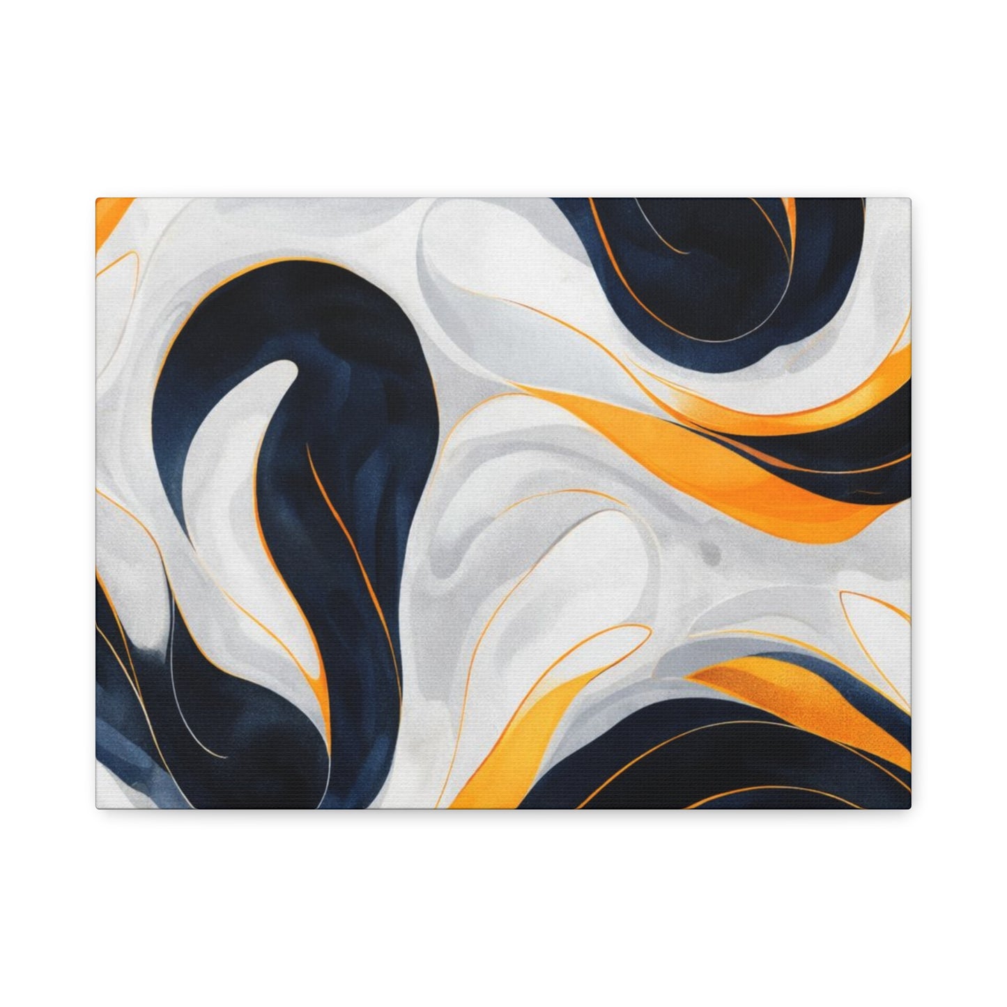 Abstract Fluid Art Matte Canvas Print — Navy, Gold & White Stretched Wall Art