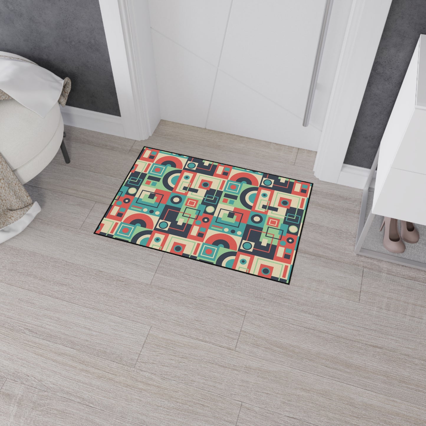 Retro Geometric Heavy Duty Floor Mat — Mid-Century Modern Entryway Rug
