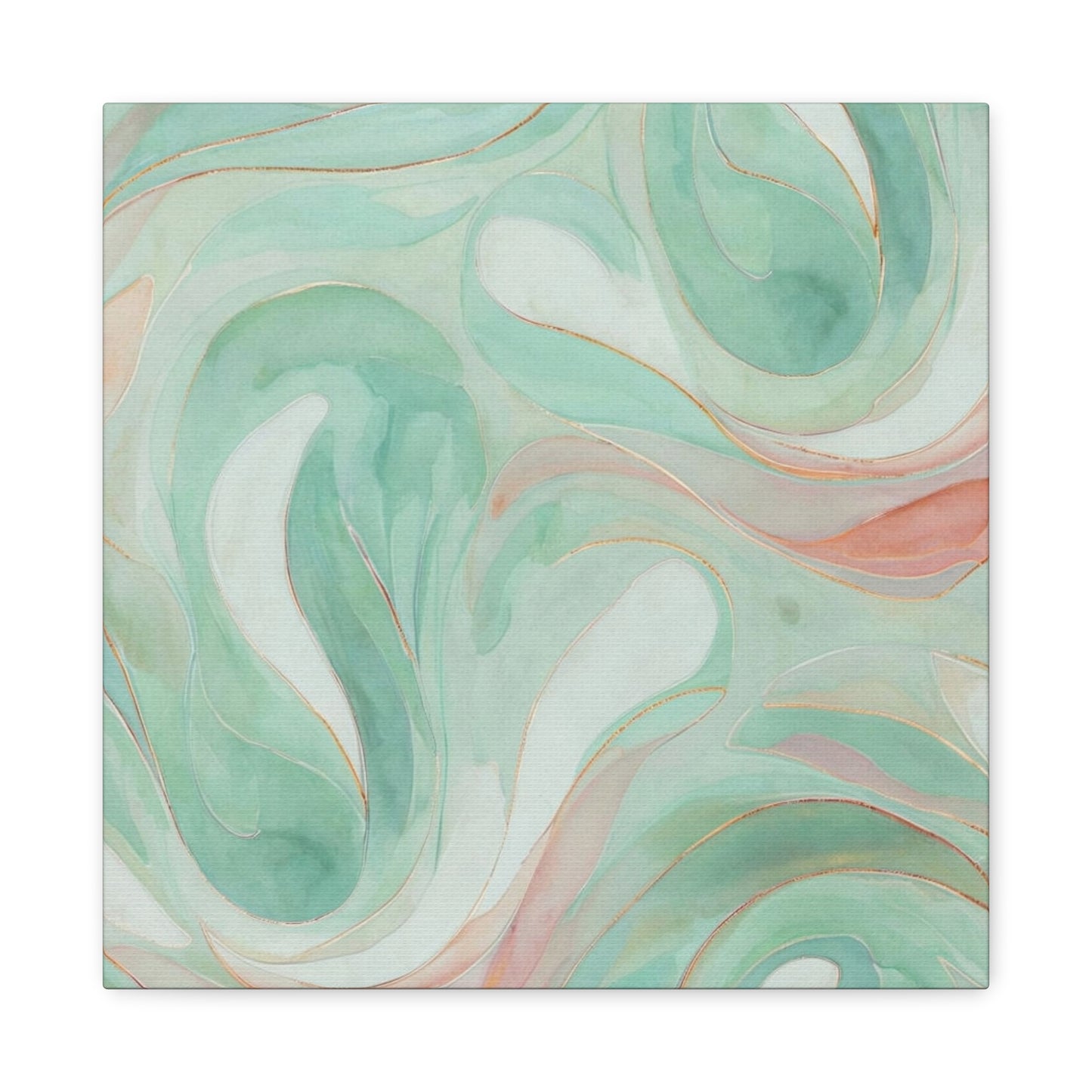 Abstract Green Marble Canvas Print — Teal & Coral Swirl Wall Art