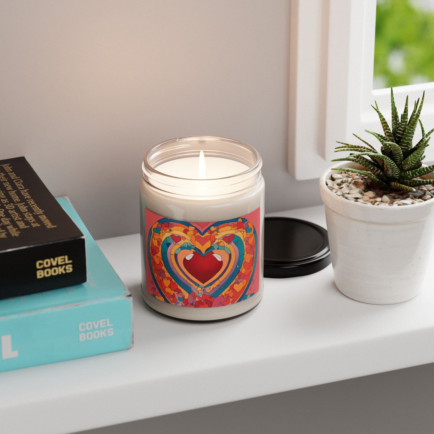 Heart Art Soy Candle — 9oz Scented Jar (Colorful Retro Heart Design)