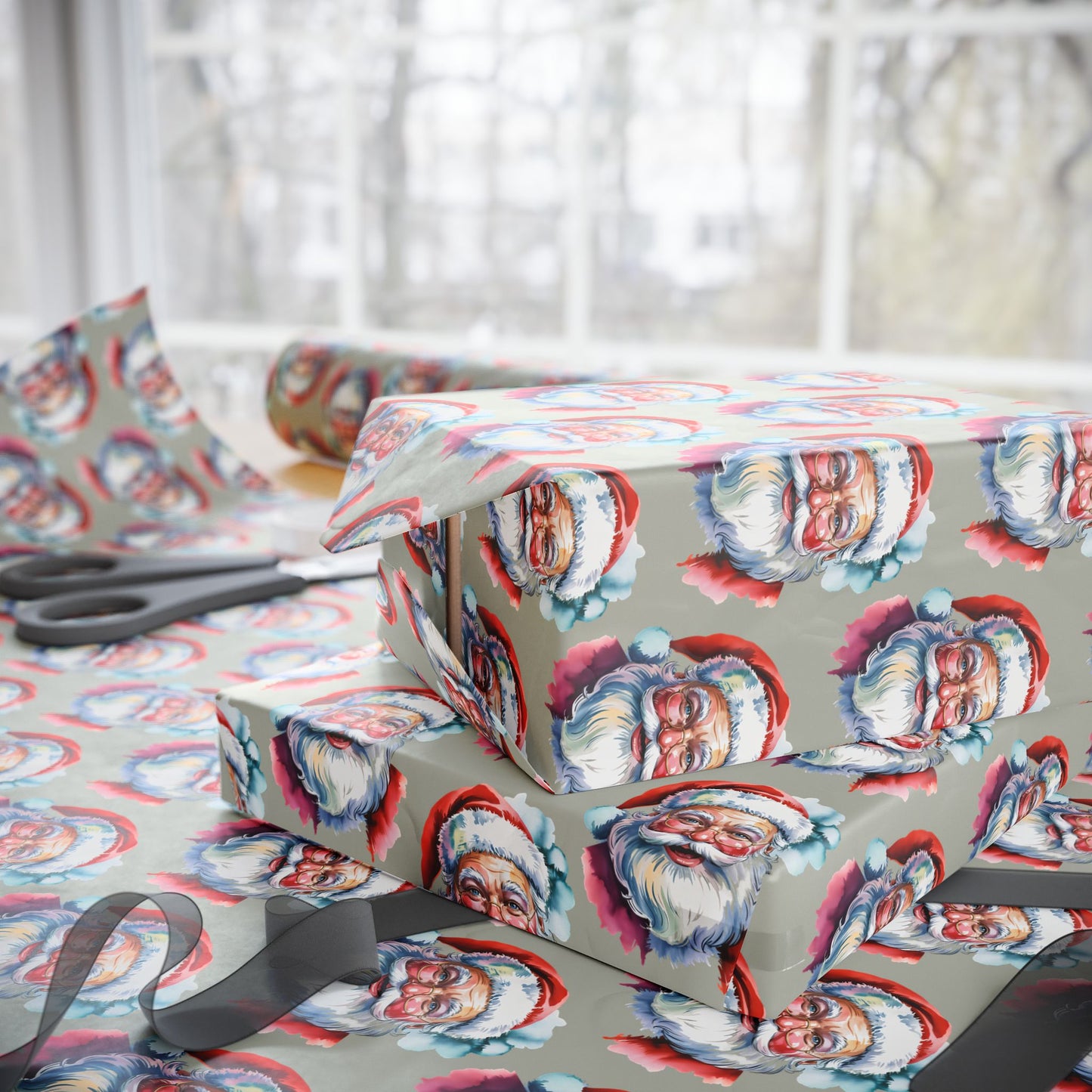 Santa Face Wrapping Paper Roll — Festive Holiday Gift Wrap