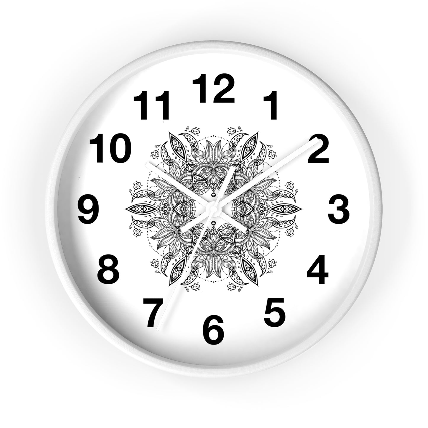 Mandala Wall Clock — Black & White Floral Boho Home Décor