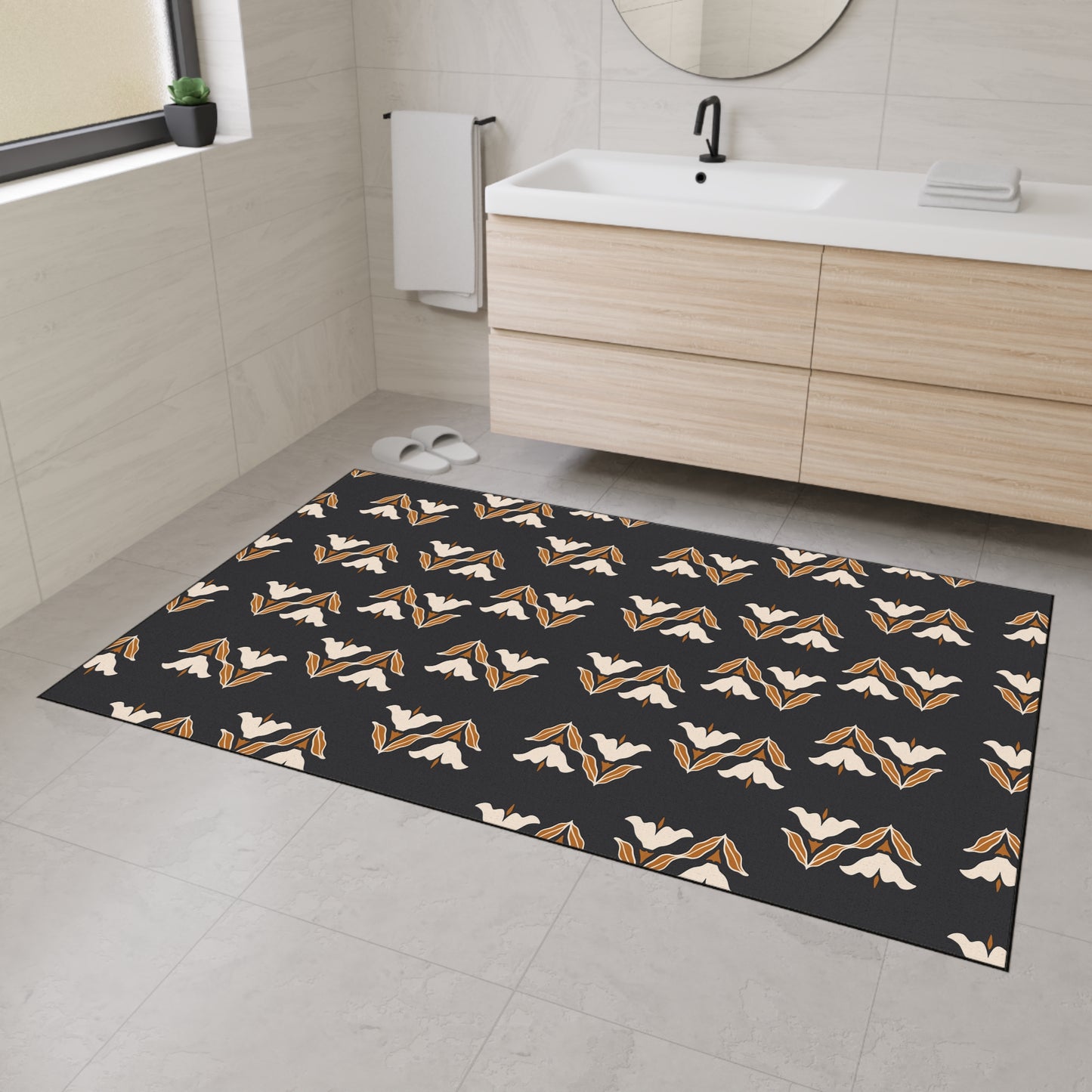 Floor Mat — Modern Retro Floral Pattern Heavy-Duty Entry Rug