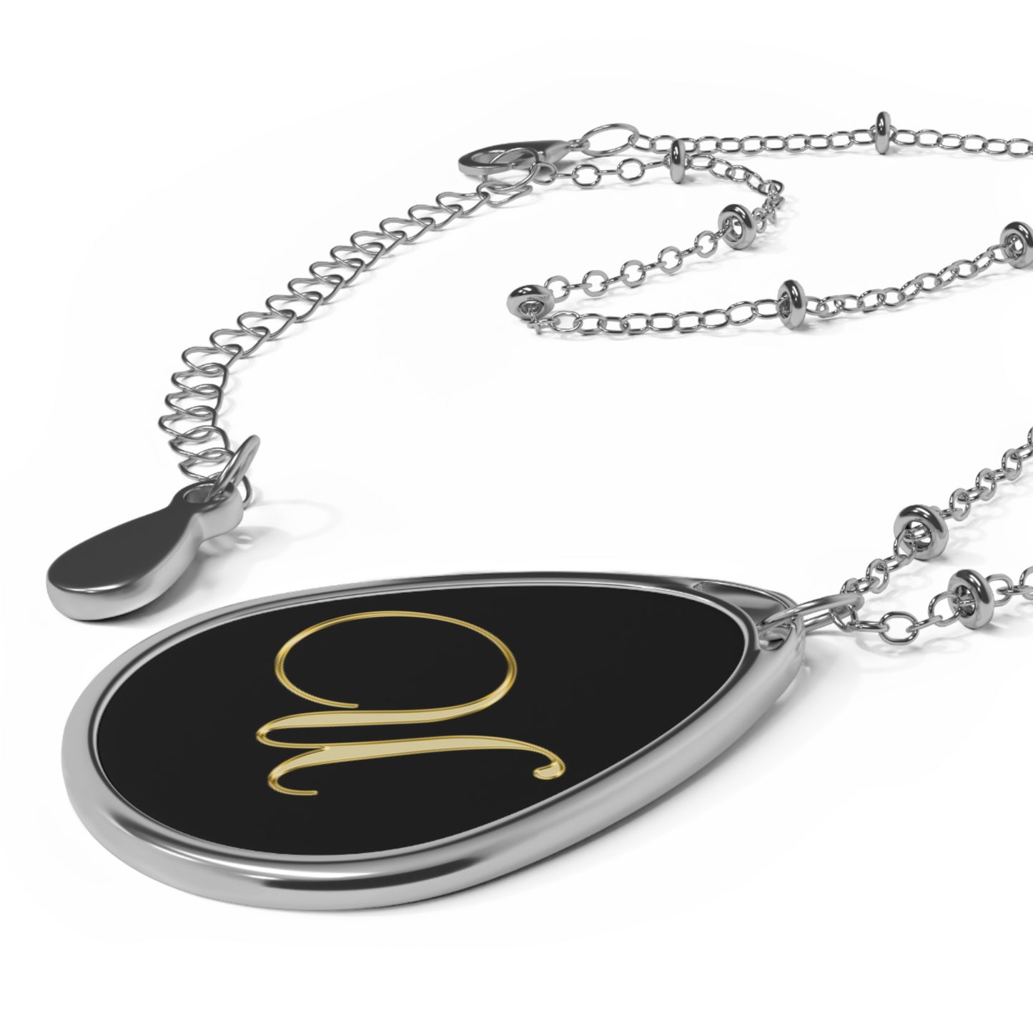 Gold Script Initial Oval Necklace — Personalized Monogram Pendant