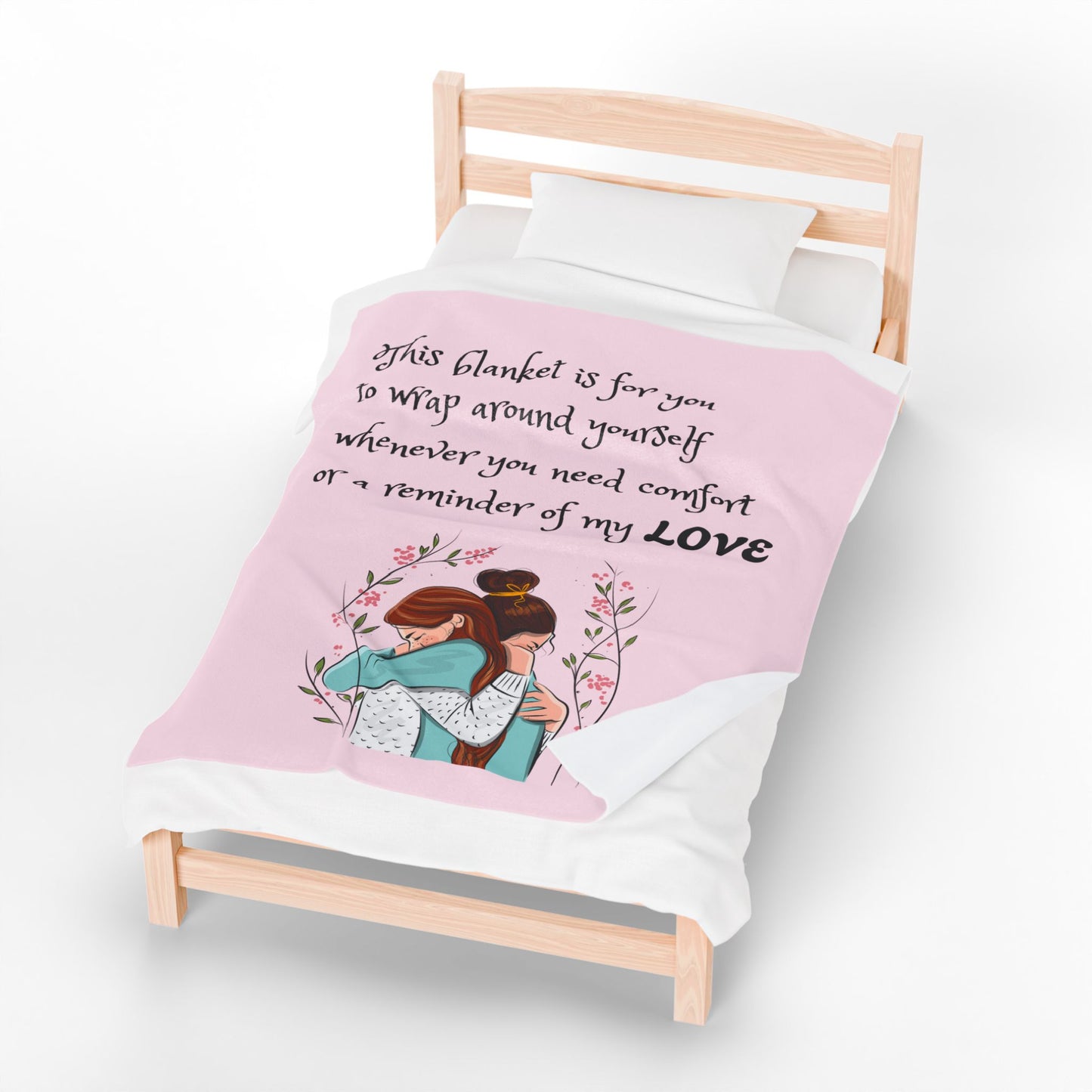 Velveteen Plush Blanket – "This blanket is for you to wrap around yourself" Comfort Throw (Hug Illustration)