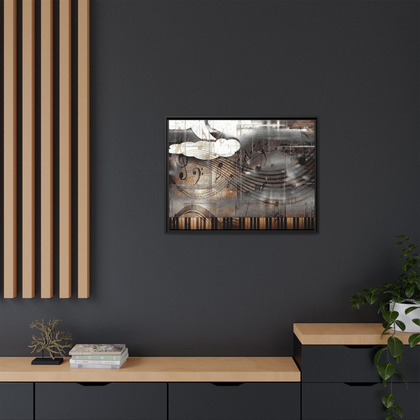 Framed Music Notes Canvas Print — Abstract Vintage Piano & Sheet Music Wall Art