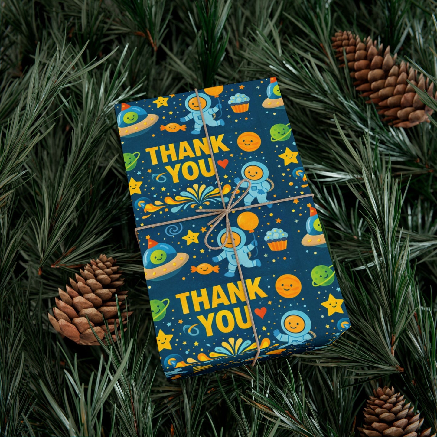 Gift Wrap Paper - 'Thank You' Space Party Pattern (Blue)
