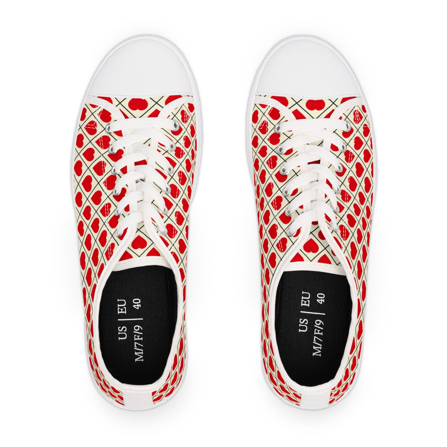 Low Top Sneakers — Red Heart Pattern Casual Women's Shoes (Valentine's Day)