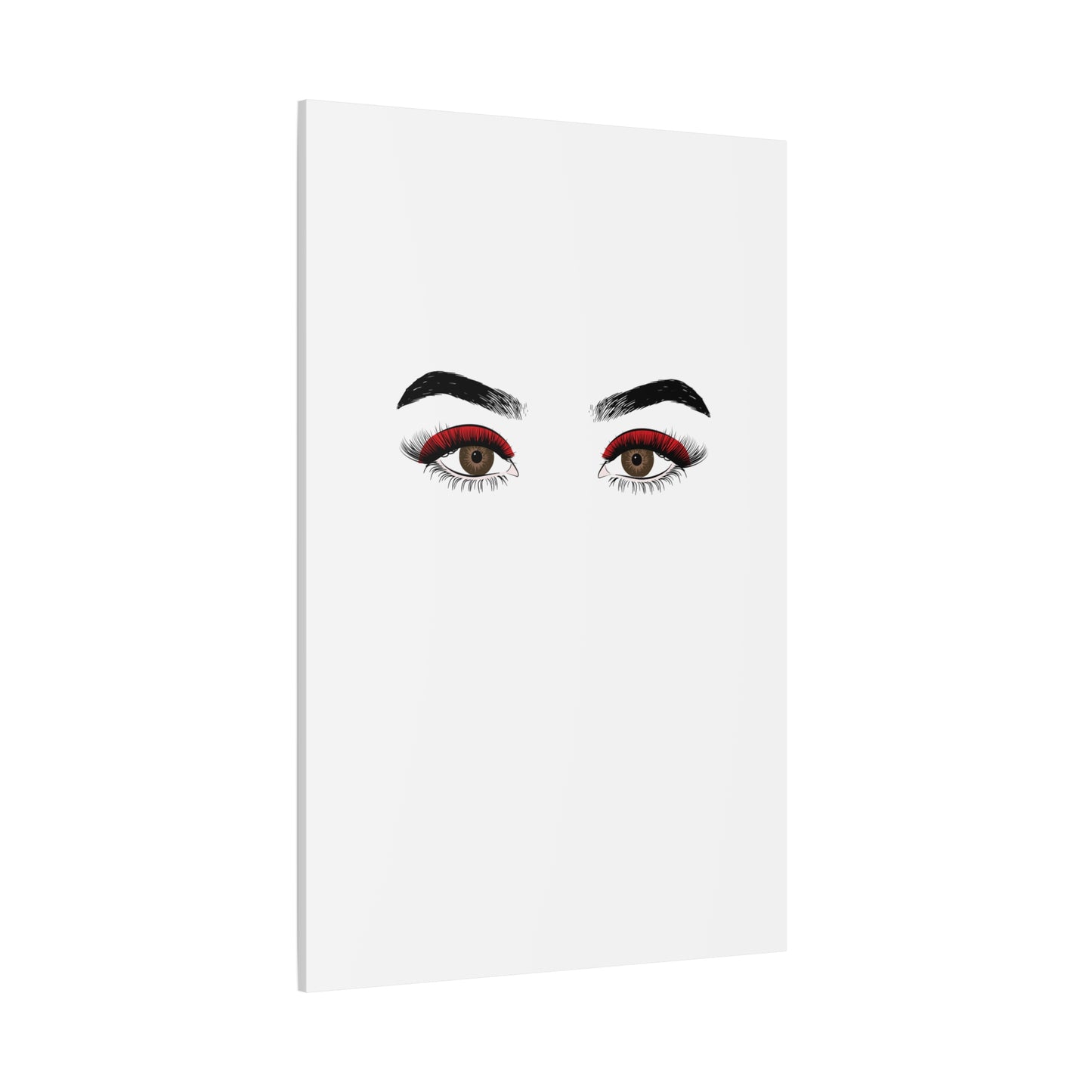Glam Eyes Matte Canvas Wall Art — Brown Eyes with Red Lashes