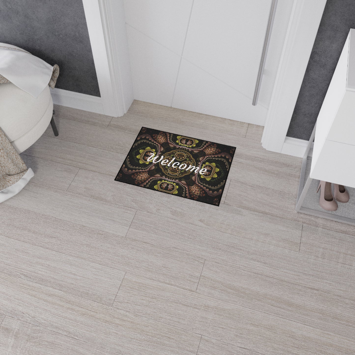 Welcome Heavy Duty Floor Mat — Boho Kaleidoscope Entrance Rug for Home & Office