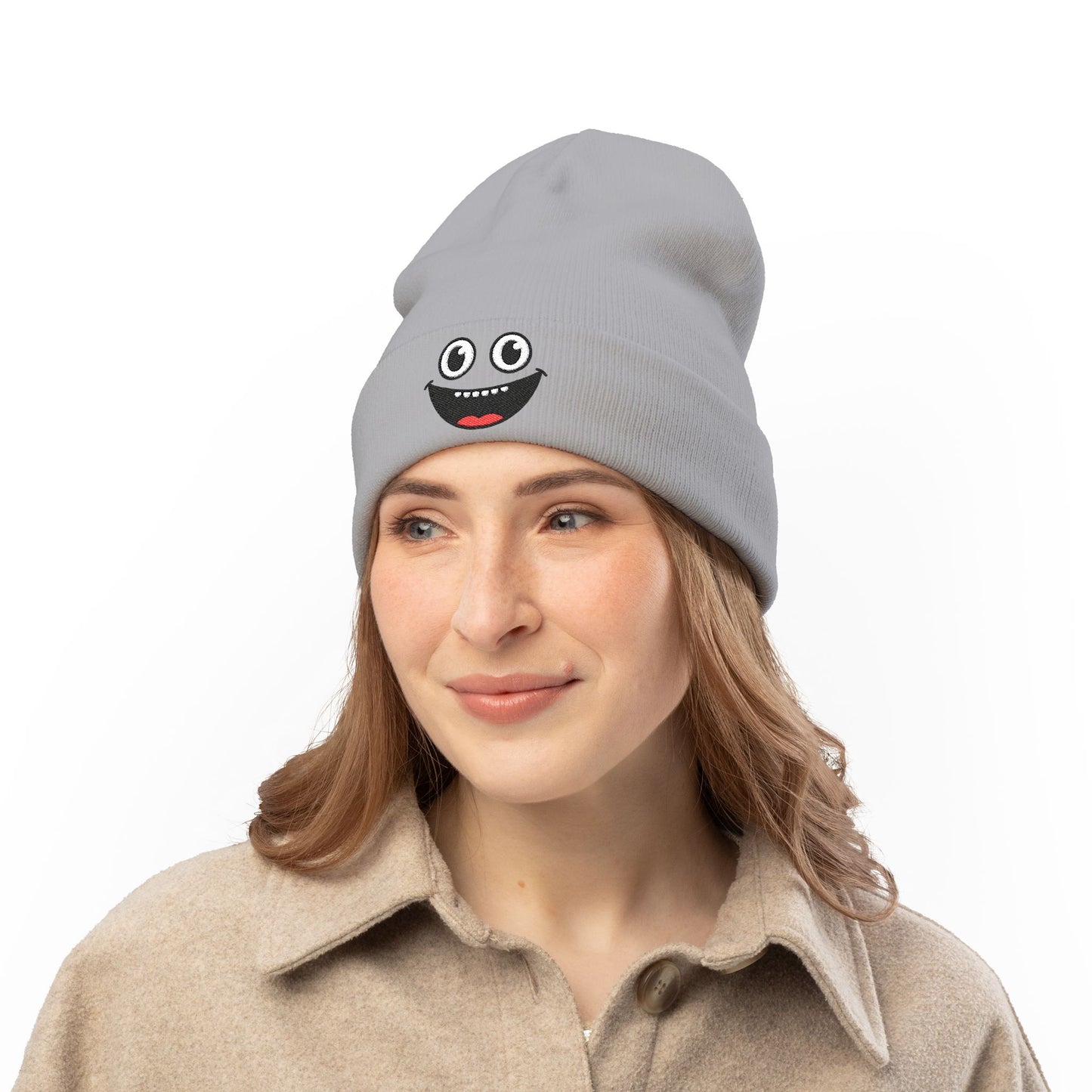 Smiley Face Knit Beanie - Cozy Winter Hat for Kids & Adults, Cute Gift for Birthdays, Holidays, Winter Fun