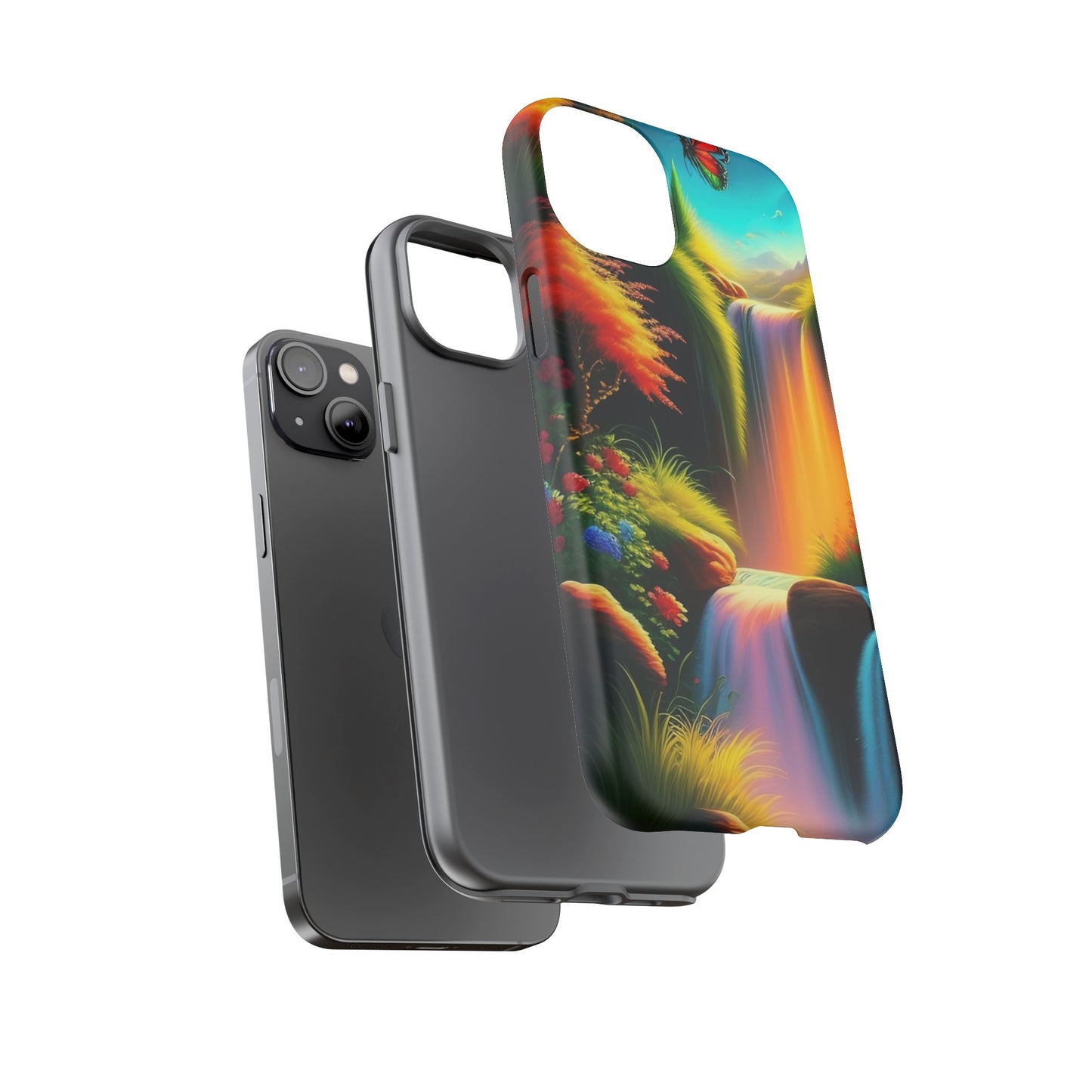 Phone Case - Vibrant Waterfall Landscape with Butterfly | Colorful Nature Protective Case