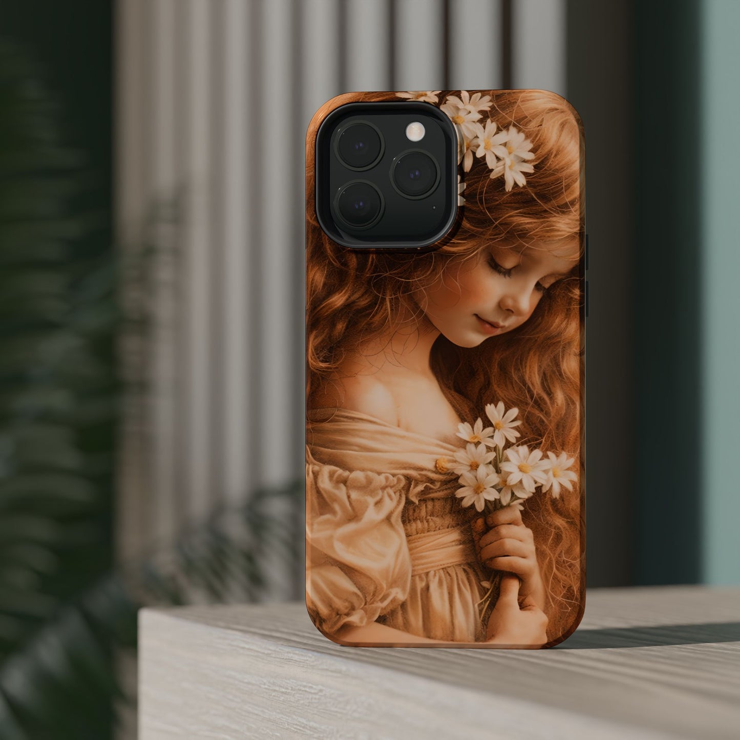 Vintage Floral Girl Magnetic Impact Phone Case — Protective iPhone Cover with Sepia Art