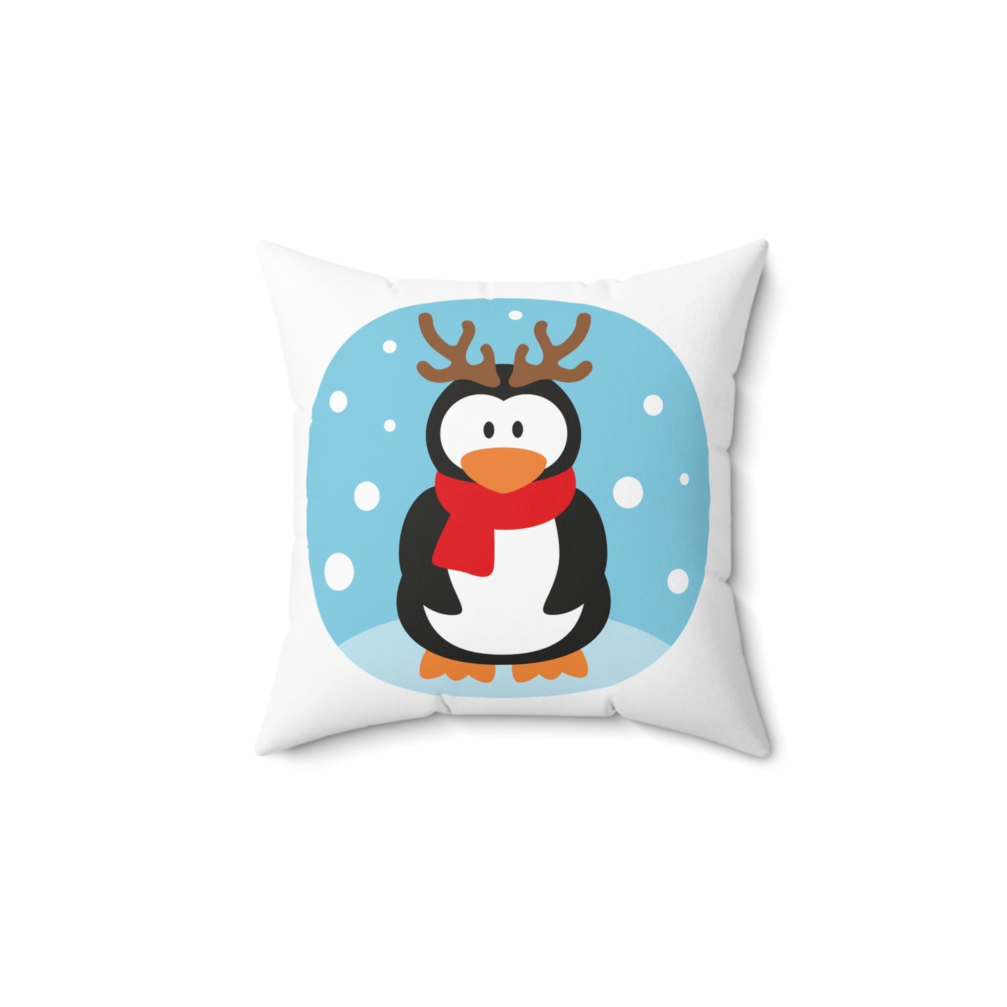 Holiday Penguin Pillow — Cute Reindeer Antler Penguin with Scarf Decorative Throw Pillow