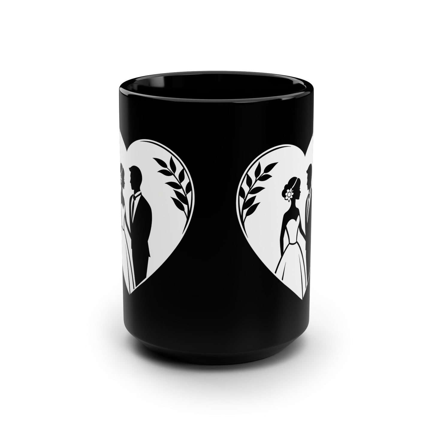 Wedding Couple Heart Black Mug — 15oz Brides & Grooms Coffee Cup