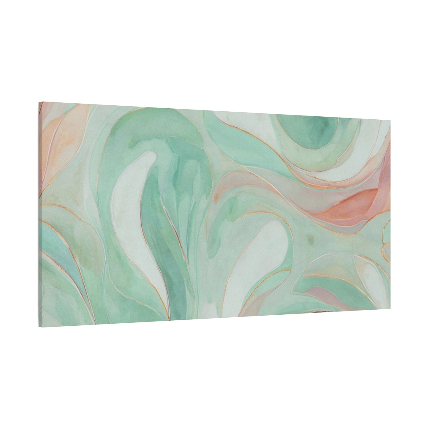 Abstract Green Marble Canvas Print — Teal & Coral Swirl Wall Art