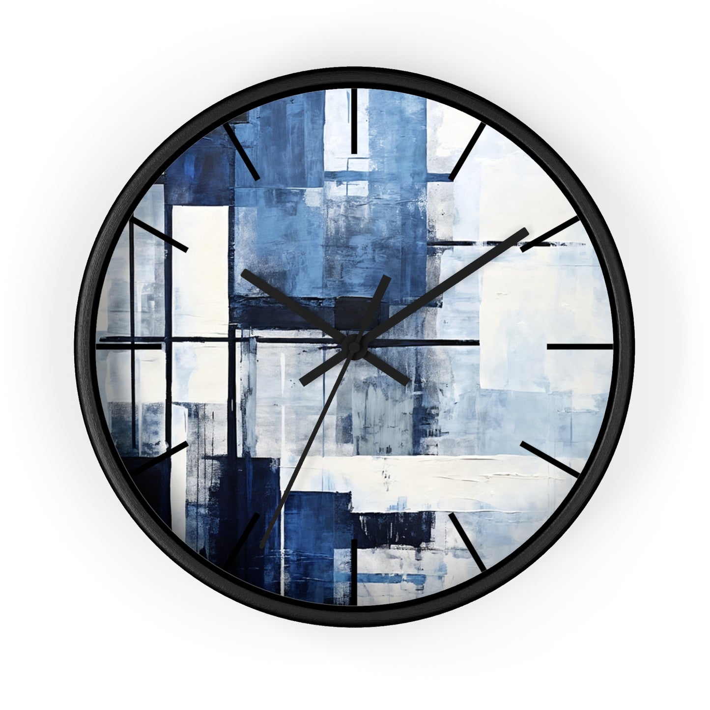 Abstract Blue Geometric Wall Clock — Modern Minimalist Home Decor