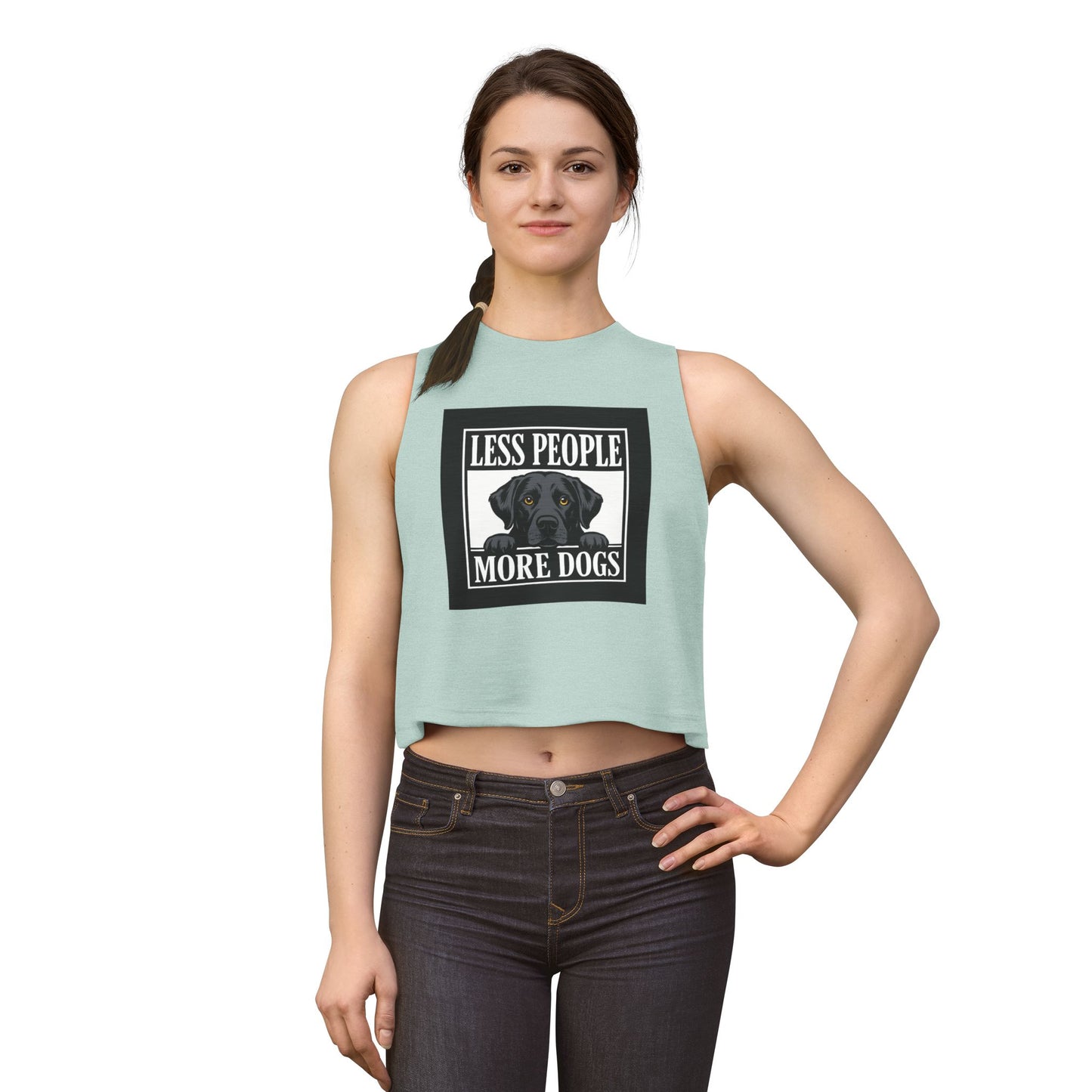 Less People More Dogs Crop Top – Cute Black Lab Graphic Tank for Dog Lovers