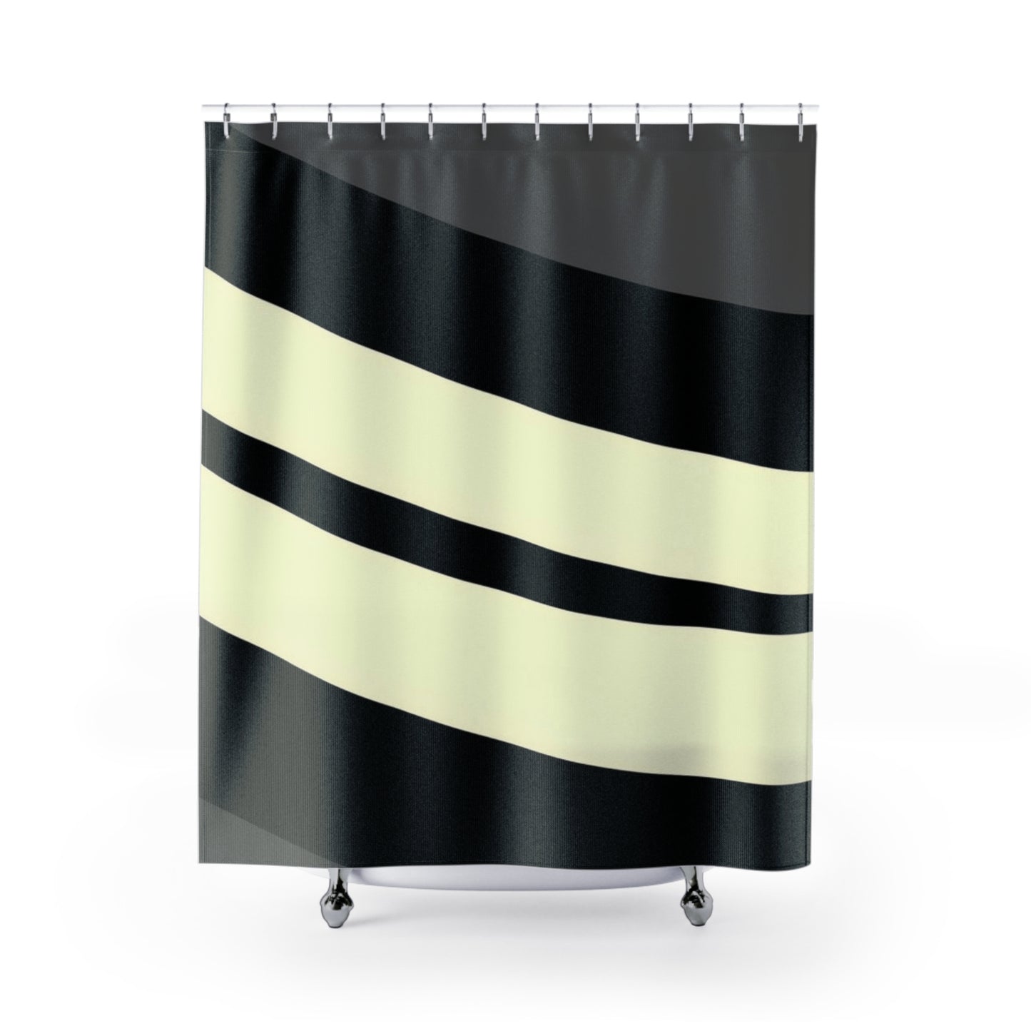 Modern Black & Cream Wave Shower Curtain — Minimal Bathroom Décor
