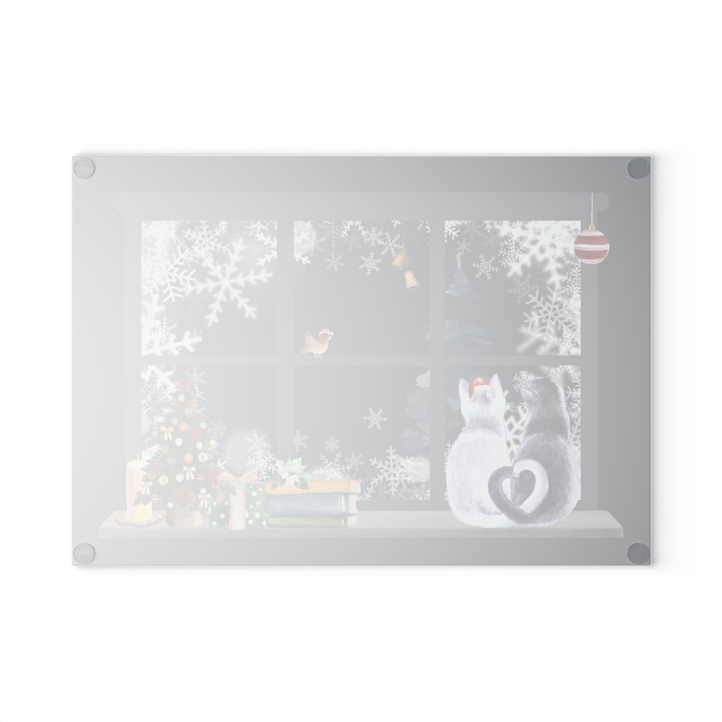 Glass Cutting Board - Cozy Winter Cats by Window Holiday Kitchen Decor