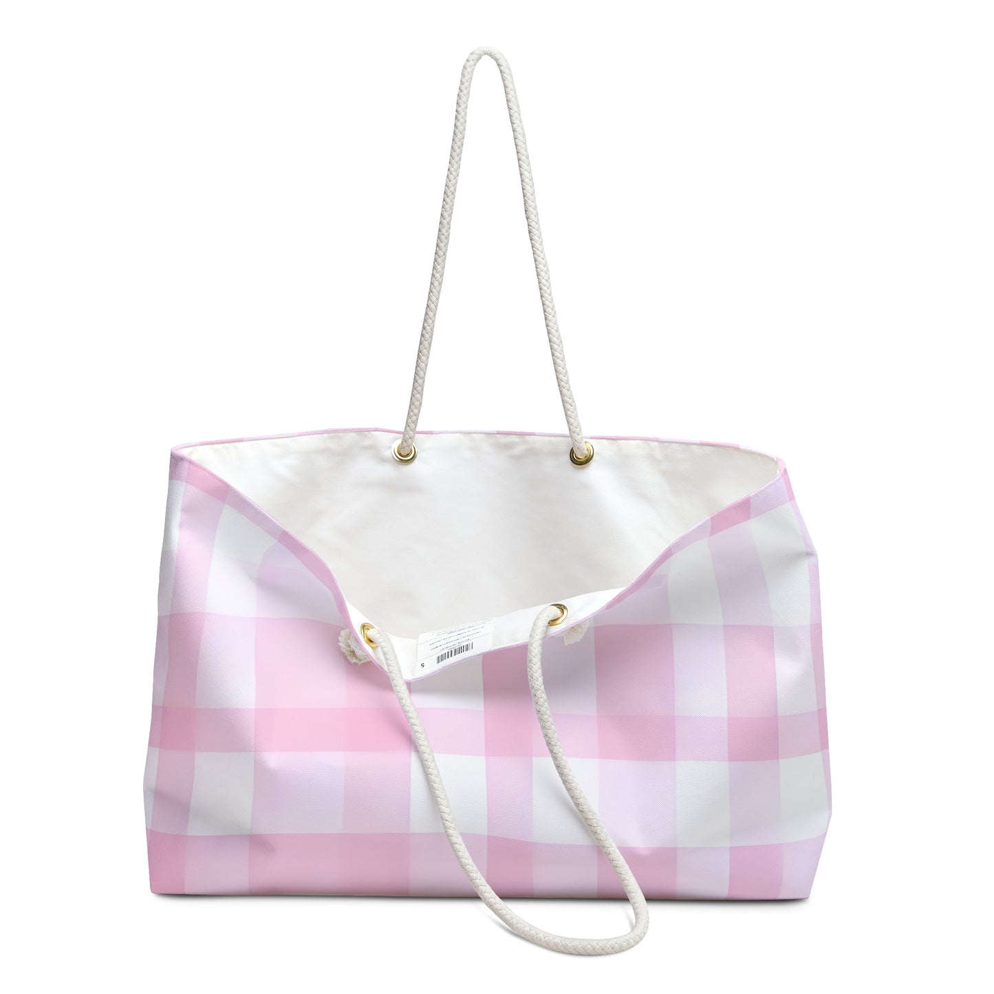 Pink Gingham Weekender Bag — Large Plaid Beach & Travel Tote