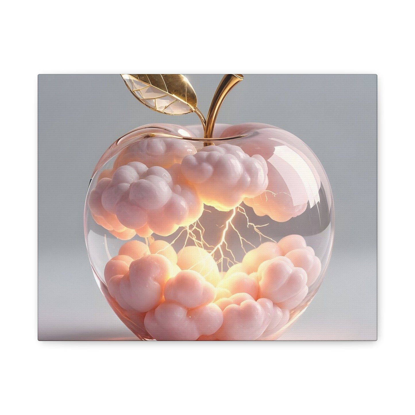 Surreal Glass Apple Canvas – Lightning & Pink Clouds Wall Art
