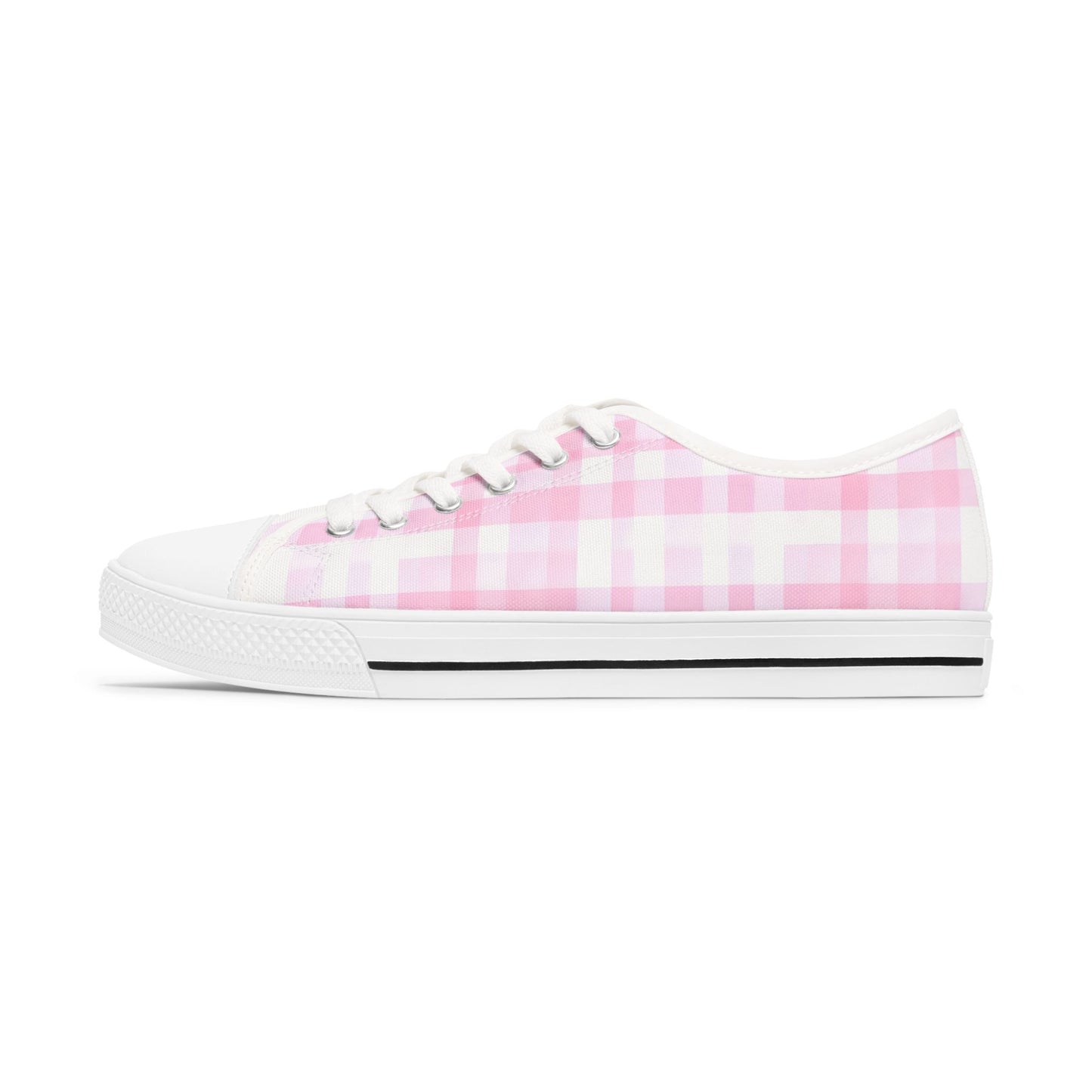 Pink Gingham Low Top Sneakers - Women's Casual Canvas Shoes