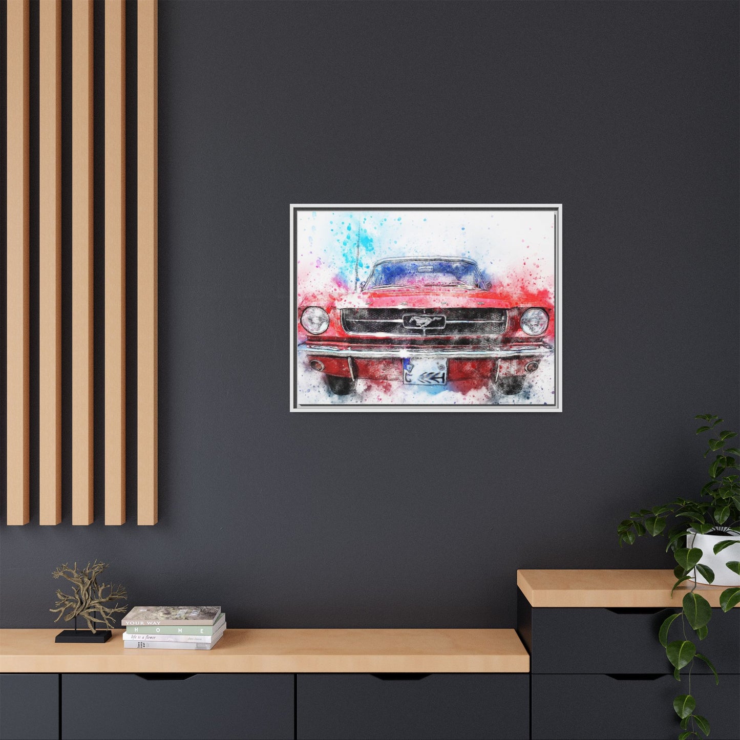Matte Canvas, Framed Mustang Car