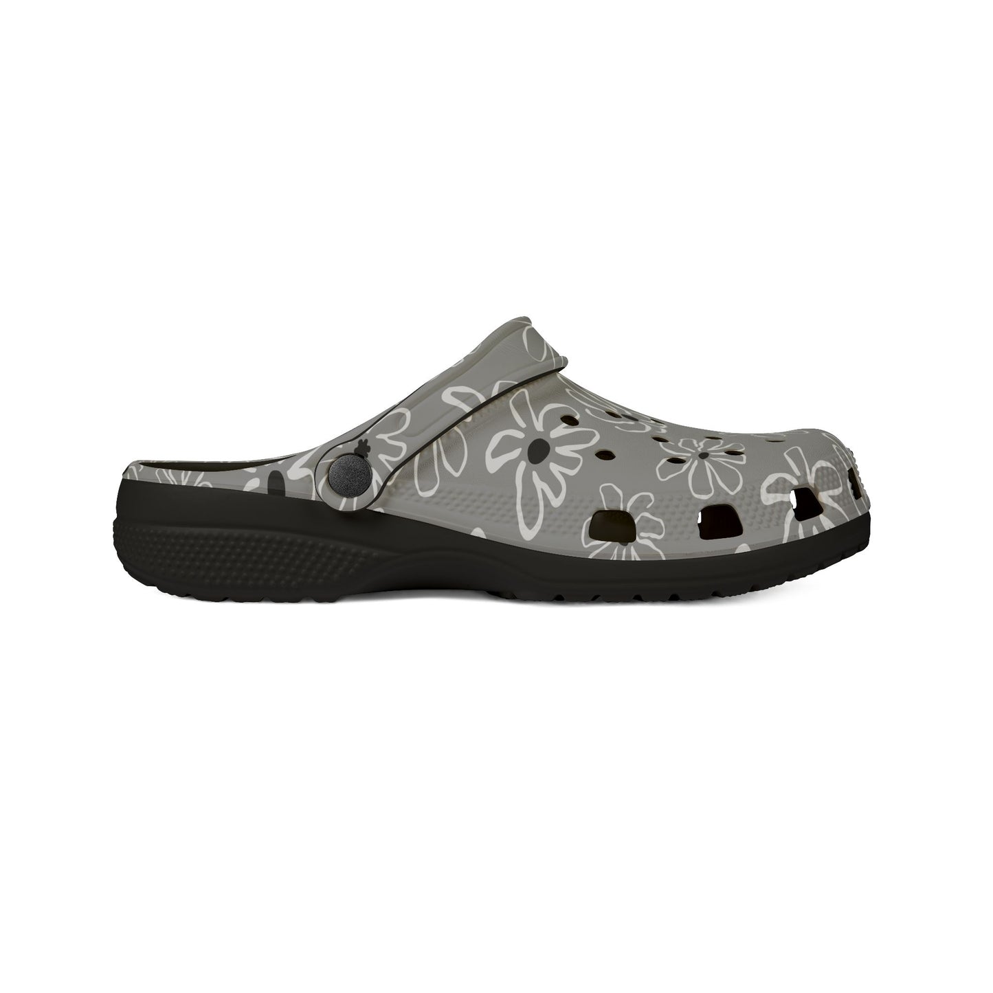 Gray Floral EVA Foam Clogs — Lightweight Garden & Casual Slip-On Shoes