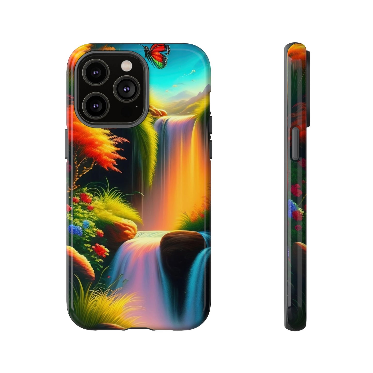 Phone Case - Vibrant Waterfall Landscape with Butterfly | Colorful Nature Protective Case