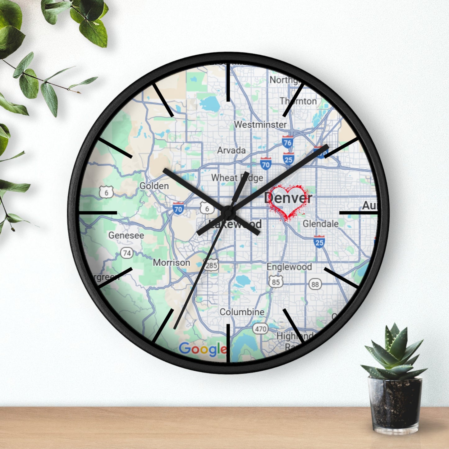 Custom Denver Map Wall Clock, Home Decor, Personalized Gift, Unique Wall Art, Modern Timepiece, Housewarming Present